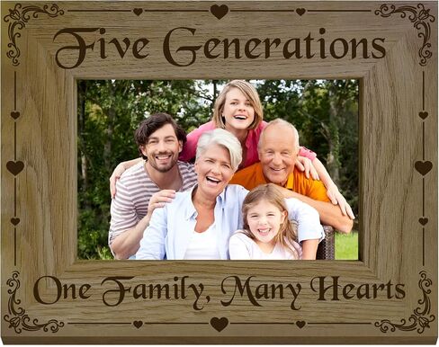 CREATCABIN Five Generations Picture Frame Wood Photo Frame Holds Display Pictures 4x6 Wall Mounting Printing Poster Frame Stand for Wall Gallery Tabletop Decor 6 x 8Inch-One Family Many Hearts in Kuwait