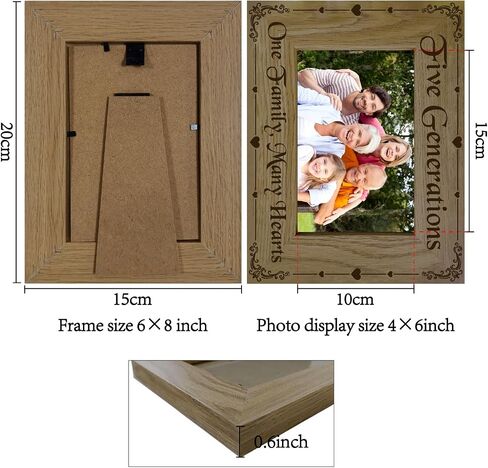 CREATCABIN Five Generations Picture Frame Wood Photo Frame Holds Display Pictures 4x6 Wall Mounting Printing Poster Frame Stand for Wall Gallery Tabletop Decor 6 x 8Inch-One Family Many Hearts in Kuwait