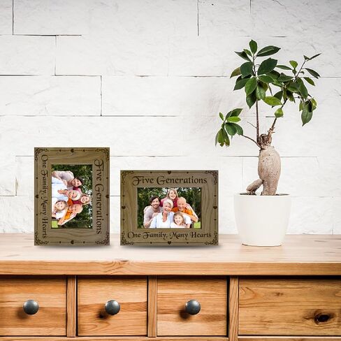 CREATCABIN Five Generations Picture Frame Wood Photo Frame Holds Display Pictures 4x6 Wall Mounting Printing Poster Frame Stand for Wall Gallery Tabletop Decor 6 x 8Inch-One Family Many Hearts in Kuwait