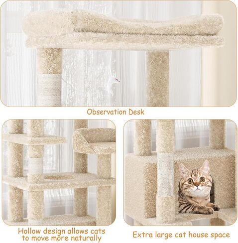 Cat Tree, 63 Inch Cat Tower for Indoor Cats, Plush Multi-Level Cat Condo with 3 Scratching Posts, 4 Perches, 2 Caves, Hammock, Gray in Saudi Arabia