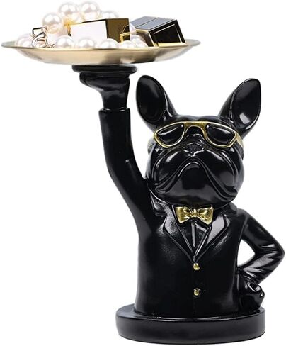 suruim Resin Bulldog Tray Statue Storage Key Holder Candy Jewelry Earrings Tray Piggy Bank Tray Suitable for Home Decor Modern Animal Sculpture Table Decor (Black -1) in Saudi Arabia