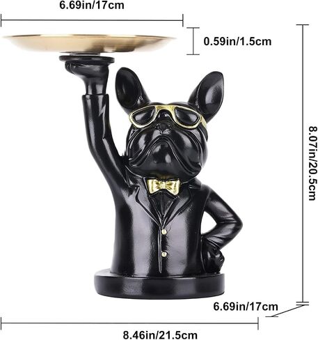suruim Resin Bulldog Tray Statue Storage Key Holder Candy Jewelry Earrings Tray Piggy Bank Tray Suitable for Home Decor Modern Animal Sculpture Table Decor (Black -1) in Saudi Arabia