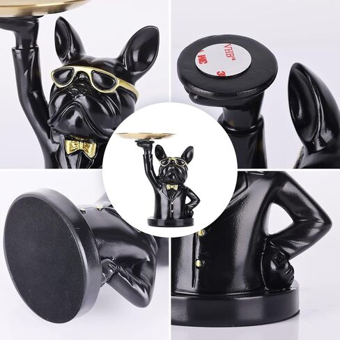 suruim Resin Bulldog Tray Statue Storage Key Holder Candy Jewelry Earrings Tray Piggy Bank Tray Suitable for Home Decor Modern Animal Sculpture Table Decor (Black -1) in Saudi Arabia