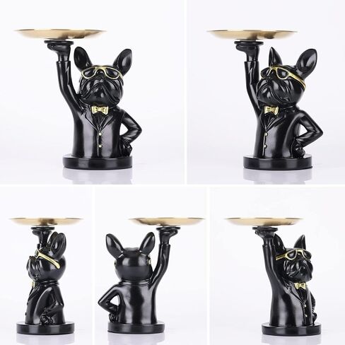 suruim Resin Bulldog Tray Statue Storage Key Holder Candy Jewelry Earrings Tray Piggy Bank Tray Suitable for Home Decor Modern Animal Sculpture Table Decor (Black -1) in Saudi Arabia