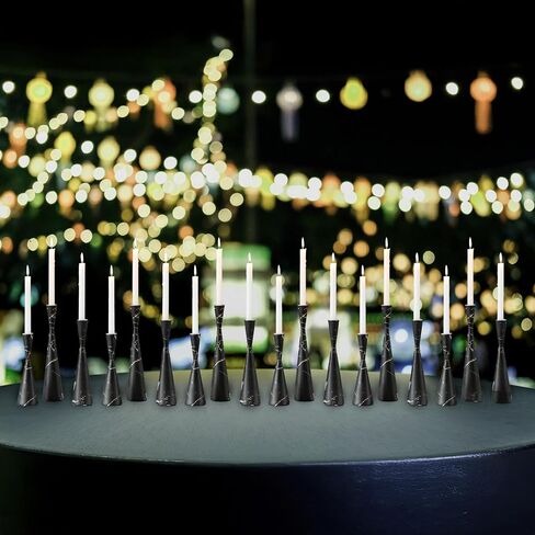 Set of 3 Decorative Resin Taper Candle Holders, Marble Design Modern Candlesticks, Black in Kuwait