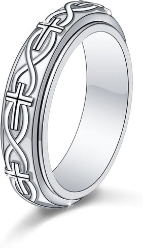 Sterling Silver Anxiety ring for Women Men Fidget Ring Spinner Cross Rings Adjustable Celtic Faith Jewelry Gift for Men Women in Saudi Arabia