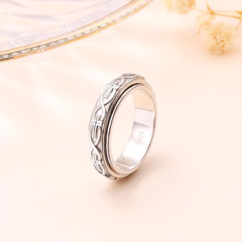 Sterling Silver Anxiety ring for Women Men Fidget Ring Spinner Cross Rings Adjustable Celtic Faith Jewelry Gift for Men Women in Saudi Arabia