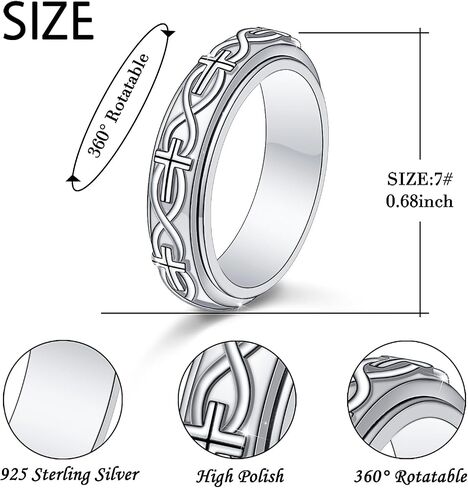 Sterling Silver Anxiety ring for Women Men Fidget Ring Spinner Cross Rings Adjustable Celtic Faith Jewelry Gift for Men Women in Saudi Arabia