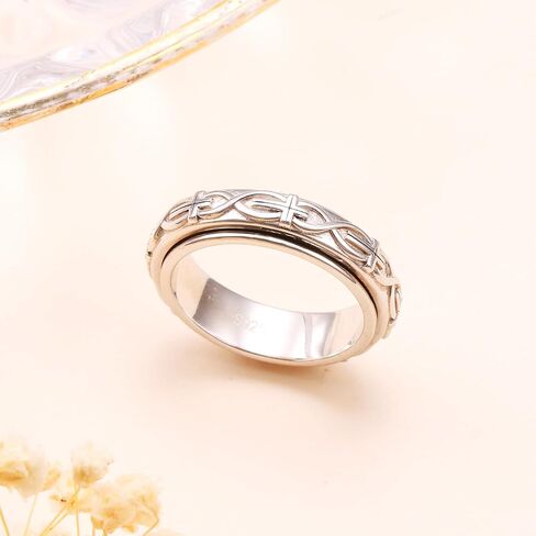 Sterling Silver Anxiety ring for Women Men Fidget Ring Spinner Cross Rings Adjustable Celtic Faith Jewelry Gift for Men Women in Saudi Arabia