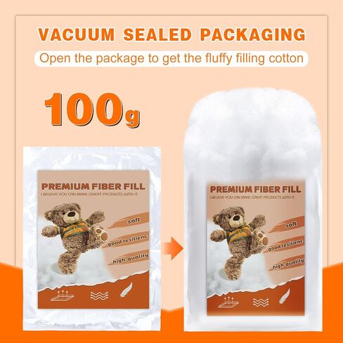 JNENERY 60g/2.11OZ Fiber Fill Stuffing, Polyester Fiber for Stuffed Animals, Recycled Premium Polyester Fiber, High Resilience Fiber Fill Stuffing, Pillow Stuffing, Cushions Stuffing DIY Crafts in Kuwait
