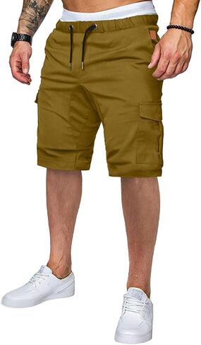 JMIERR Mens Casual Cargo Shorts - Cotton Drawstring Stretch Summer Beach Shorts Twill Chino Short with 6 Pockets in Kuwait