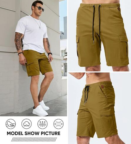 JMIERR Mens Casual Cargo Shorts - Cotton Drawstring Stretch Summer Beach Shorts Twill Chino Short with 6 Pockets in Kuwait