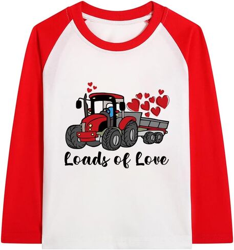Toddler Girls Boys Valentines Day T-Shirt Love Heart Dinosaur Tractor Raglan Long Sleeve Tees for Kids 2 to 7 Years in Kuwait