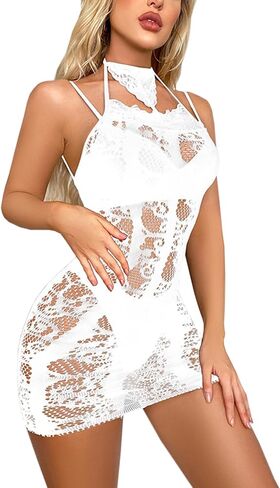 RUIBAVYA Body Stockings for Women Sexy Fishnet Bodysuit Lace-Up Bodystocking Fishnet Dress Body Suit Lingerie Sexy in Saudi Arabia