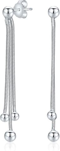 الحد الأدنى هندسية خطية طويلة رقيقة سلك الأذن عراف متداخلة حبة الكرة انخفاض الأقراط للنساء في سن المراهقة الأصفر 14K مطلية بالذهب. 925 الفضة الاسترليني 8MM حبة in Kuwait