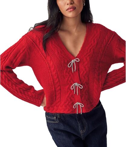 Women Y2K Solid Color Knit Cardigan Long Sleeve V Neck Bow Button Open Front Sweater Top Vintage Going Out Knitwear in Saudi Arabia