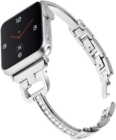 أساور بلينغ متوافقة مع Apple Watch 46mm/42mm iWatch Series 10، 41mm/45mm/49mm Series 9/8/7، 40mm/44mm Series 6/5/4/SE، 38mm/42mm Series 3/2/1، سوار نسائي من حجر الراين سوار معصم معدني، ذهبي وردي، فضي، أسود in Saudi Arabia