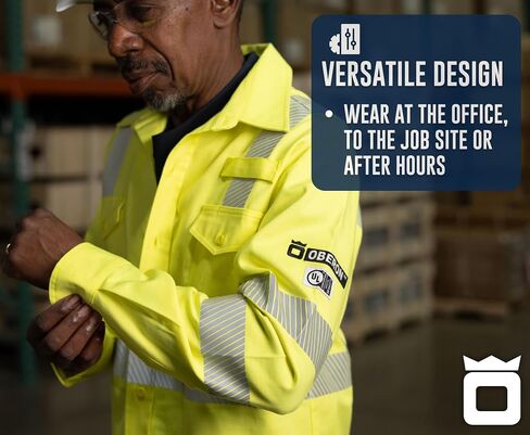 Oberon FR Arc Rated Hi Vis Button-Up Safety Shirt for Men - Flame Resistant & Reflective - 10 Cal - Class 3 - Hi Vis Yellow in Kuwait