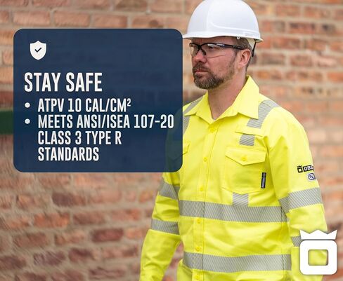 Oberon FR Arc Rated Hi Vis Button-Up Safety Shirt for Men - Flame Resistant & Reflective - 10 Cal - Class 3 - Hi Vis Yellow in Kuwait