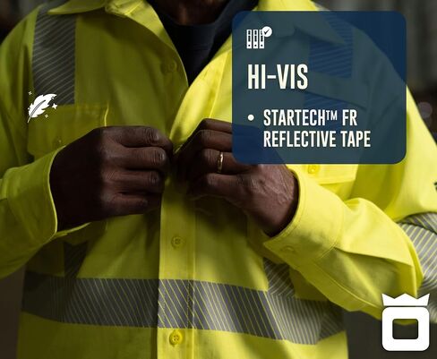 Oberon FR Arc Rated Hi Vis Button-Up Safety Shirt for Men - Flame Resistant & Reflective - 10 Cal - Class 3 - Hi Vis Yellow in Kuwait