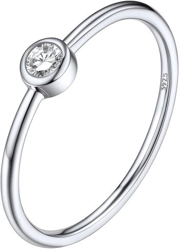 Silvora 925 Sterling Silver Simple Black Round Ring for Women Tiny Silver Wedding Band Rings Size 4-12 in Saudi Arabia
