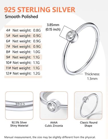 Silvora 925 Sterling Silver Simple Black Round Ring for Women Tiny Silver Wedding Band Rings Size 4-12 in Saudi Arabia