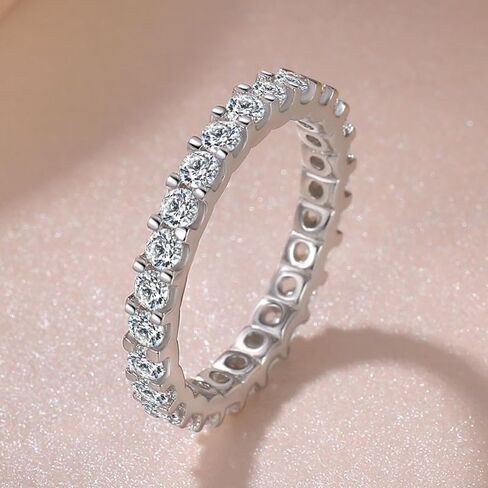 3mm Eternity Band for Women 925 Sterling Silver Wedding Thin Band Shiny Full Simulated Diamond Round CZ Cubic Zirconia Stackable Statement Engagement Promise Anniversary Ring Size 7 in Kuwait