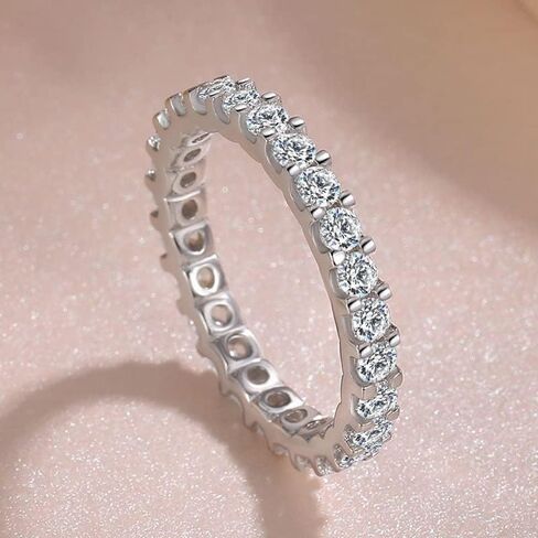 3mm Eternity Band for Women 925 Sterling Silver Wedding Thin Band Shiny Full Simulated Diamond Round CZ Cubic Zirconia Stackable Statement Engagement Promise Anniversary Ring Size 7 in Kuwait
