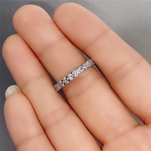 3mm Eternity Band for Women 925 Sterling Silver Wedding Thin Band Shiny Full Simulated Diamond Round CZ Cubic Zirconia Stackable Statement Engagement Promise Anniversary Ring Size 7 in Kuwait