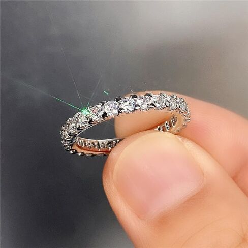 3mm Eternity Band for Women 925 Sterling Silver Wedding Thin Band Shiny Full Simulated Diamond Round CZ Cubic Zirconia Stackable Statement Engagement Promise Anniversary Ring Size 7 in Kuwait