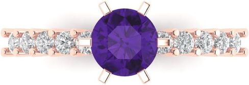 1.05 ct Round Cut Natural Amethyst 14k White Gold Solitaire with Accents Wedding Engagement Bridal Promise Ring in Saudi Arabia
