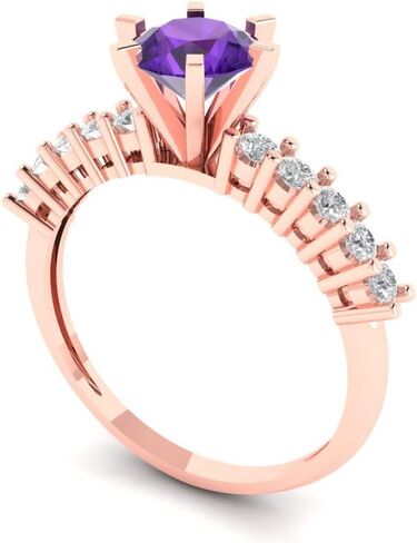 1.05 ct Round Cut Natural Amethyst 14k White Gold Solitaire with Accents Wedding Engagement Bridal Promise Ring in Saudi Arabia