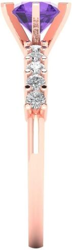 1.05 ct Round Cut Natural Amethyst 14k White Gold Solitaire with Accents Wedding Engagement Bridal Promise Ring in Saudi Arabia