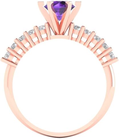 1.05 ct Round Cut Natural Amethyst 14k White Gold Solitaire with Accents Wedding Engagement Bridal Promise Ring in Saudi Arabia