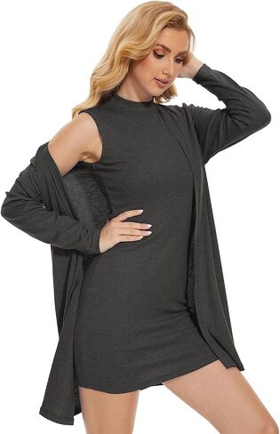 FANCYINN Women's 2 Pieces Outfits Dress Mock Neck Tank Wrap Mini Dress with Open Front Fly Away Cardigan Bodycon Dresses Set in Saudi Arabia