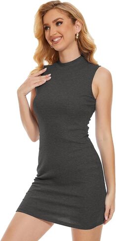 FANCYINN Women's 2 Pieces Outfits Dress Mock Neck Tank Wrap Mini Dress with Open Front Fly Away Cardigan Bodycon Dresses Set in Saudi Arabia