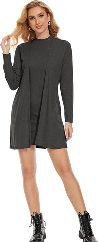 FANCYINN Women's 2 Pieces Outfits Dress Mock Neck Tank Wrap Mini Dress with Open Front Fly Away Cardigan Bodycon Dresses Set in Saudi Arabia