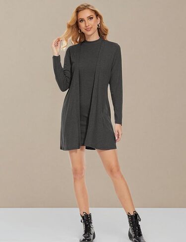 FANCYINN Women's 2 Pieces Outfits Dress Mock Neck Tank Wrap Mini Dress with Open Front Fly Away Cardigan Bodycon Dresses Set in Saudi Arabia