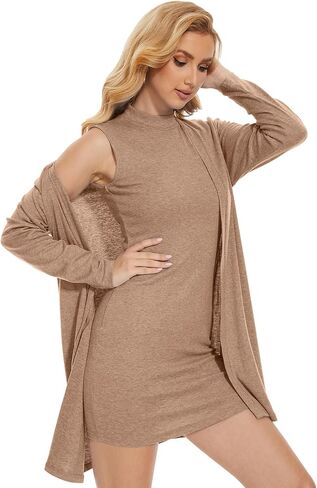 FANCYINN Women's 2 Pieces Outfits Dress Mock Neck Tank Wrap Mini Dress with Open Front Fly Away Cardigan Bodycon Dresses Set in Saudi Arabia