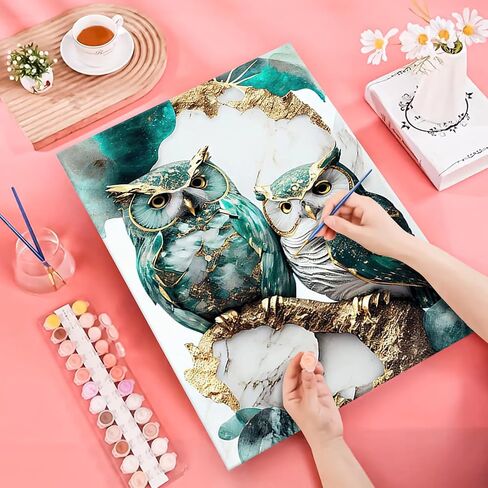 JATOK Paint by Numbers Kit for Adults Beginners, Couple Bird DIY Easy Acrylic Oil Painting by Numbers on Canvas, Paint-by-Numbers Drawing Kits for Gift Home Wall Decor Without Frame 16x16in in Saudi Arabia