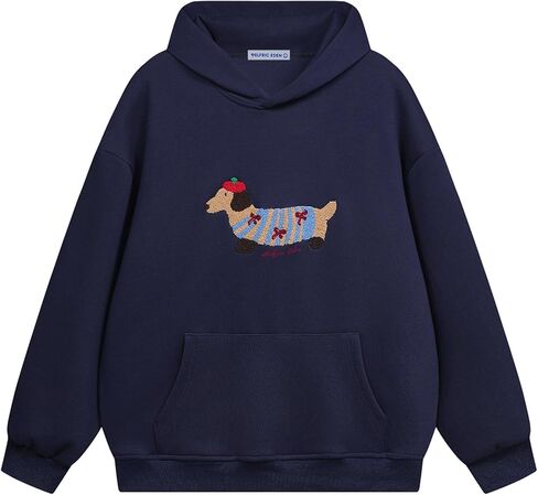Aelfric Eden Cartoon Dog Hoodie Cute Hooded Sweatshirt Long Sleeve Pullover Oversized Hoodies 2024 Fall Outfits in Kuwait
