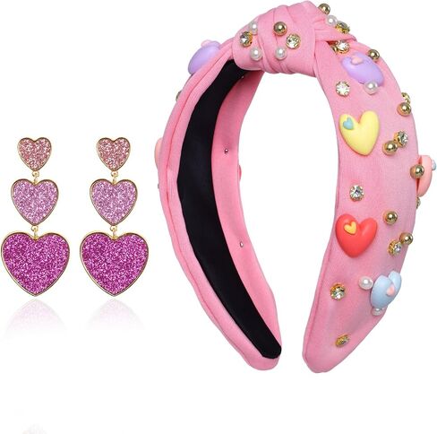 Valentine's Day Headbands Love Heart headbands for Women Rhinestone Headbands for Valentine’s Day Gifts (Pink, one size) in Saudi Arabia