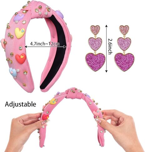Valentine's Day Headbands Love Heart headbands for Women Rhinestone Headbands for Valentine’s Day Gifts (Pink, one size) in Saudi Arabia
