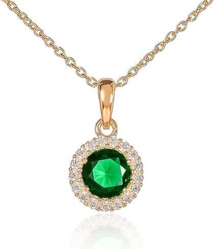 925 Sterling Silver Necklace for Women with a Clear, Blue, Red or Green Round CZ Stone, Silver, Gold or Rose Gold Necklaces for Women, Elegant Halo Pendant Necklace for Women in Saudi Arabia