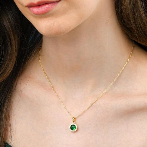 925 Sterling Silver Necklace for Women with a Clear, Blue, Red or Green Round CZ Stone, Silver, Gold or Rose Gold Necklaces for Women, Elegant Halo Pendant Necklace for Women in Saudi Arabia