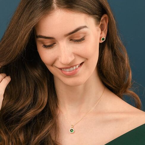 925 Sterling Silver Necklace for Women with a Clear, Blue, Red or Green Round CZ Stone, Silver, Gold or Rose Gold Necklaces for Women, Elegant Halo Pendant Necklace for Women in Saudi Arabia