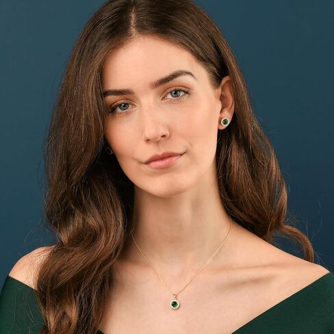 925 Sterling Silver Necklace for Women with a Clear, Blue, Red or Green Round CZ Stone, Silver, Gold or Rose Gold Necklaces for Women, Elegant Halo Pendant Necklace for Women in Saudi Arabia