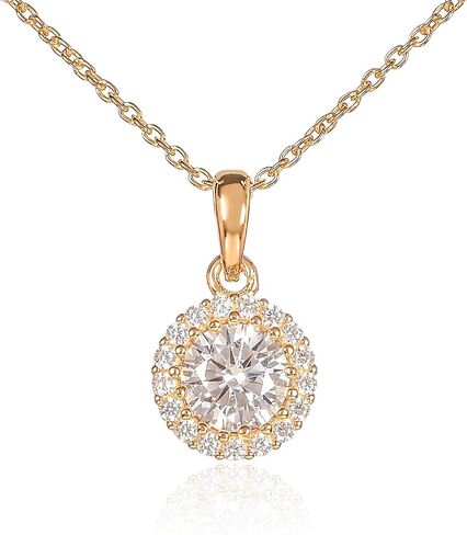 925 Sterling Silver Necklace for Women with a Clear, Blue, Red or Green Round CZ Stone, Silver, Gold or Rose Gold Necklaces for Women, Elegant Halo Pendant Necklace for Women in Saudi Arabia