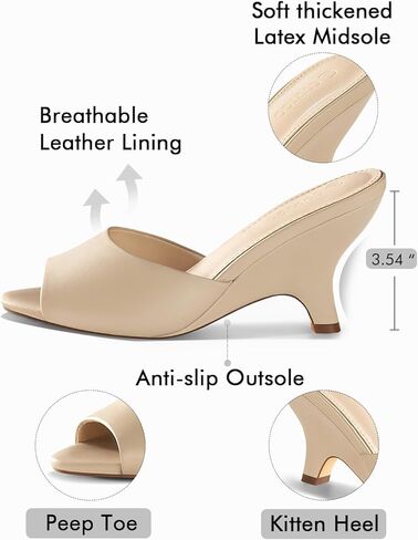Coutgo Womens Kitten Heels Wedge Sandals Heels Mules Pointed Toe Low Heel Clear Slide Sandals Summer Dress Shoes in Kuwait