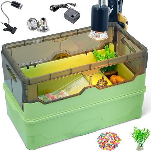 RunDuck Mini Turtle Cage Kit with Filter, Climbing and Sunbathing Platforms, Feeding and Swimming Areas, and Planting Space - Great Gift for Kids in Kuwait